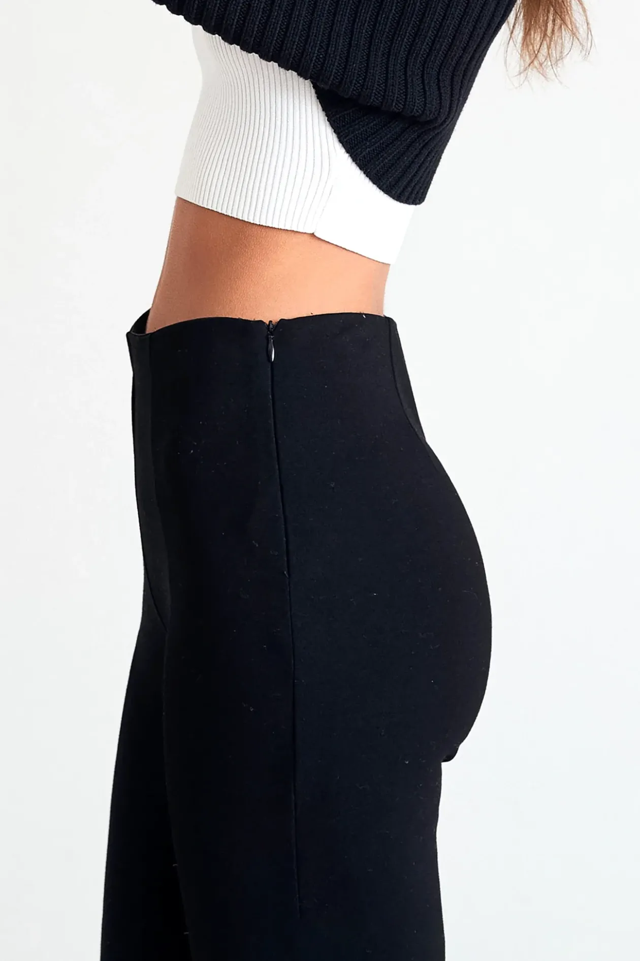 Fine Knit Flare Zip Pant (Black)